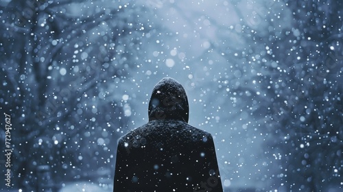 Person standing in a snowfall photo
