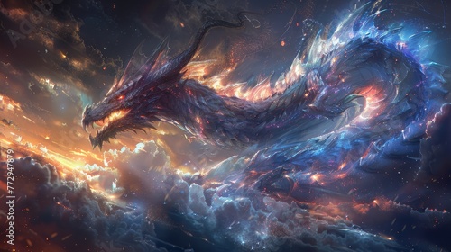 Craft a mesmerizing image featuring a cosmic dragon