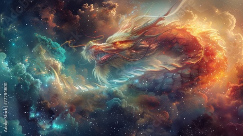 Craft a mesmerizing image featuring a cosmic dragon © Supasin
