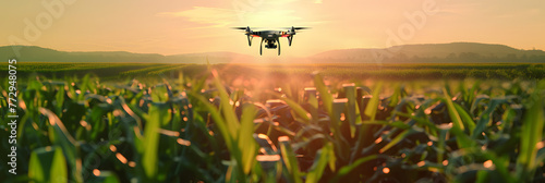 drones flying over crop of corn health in vast farmlands