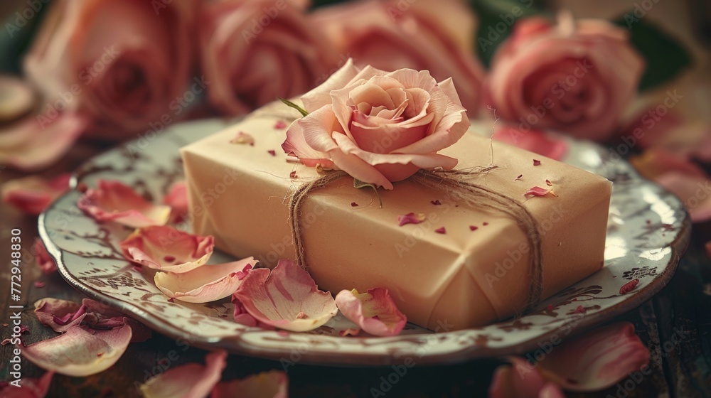 Handcrafted soap with rose petals and flowers Handcrafted soap with rose petals and flowers