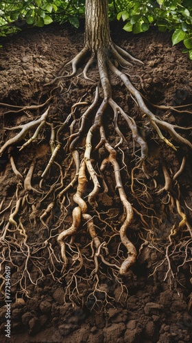 Exposed tree roots on eroded soil