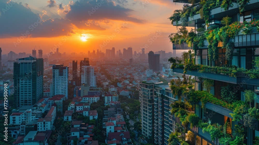 Fototapeta premium High above the city streets, the team's efforts create a spectacle of cleanliness and creativity, transforming the building into a landmark of pristine beauty.