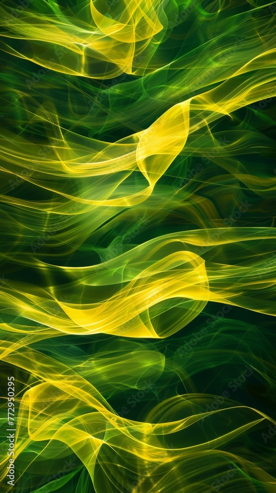 Fototapeta premium Abstract yellow and green light waves