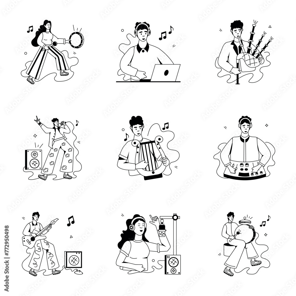 Rock Musicians Flat Character Icons
