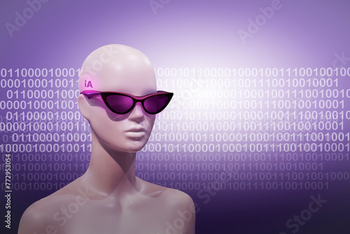  AI robot on neon color background. Concept of Artificial Intelligence.