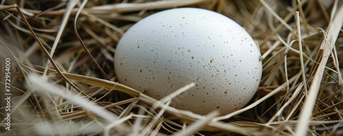 Wild bird egg in a nest of straw photo