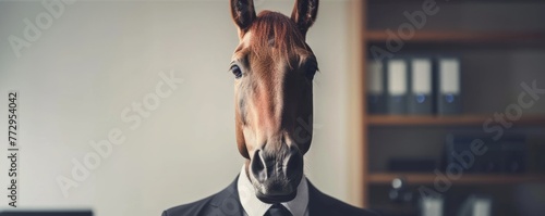 Horse head on human body in business suit