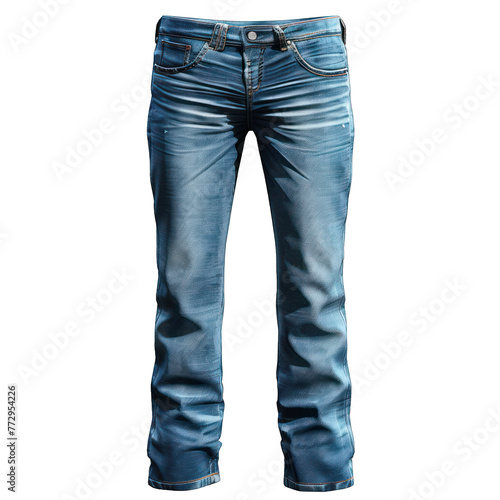 patched Blue jeans isolated on transparent background. Closeup of a stylish blue denim jeans. Top view, cut-out ,clipping path .