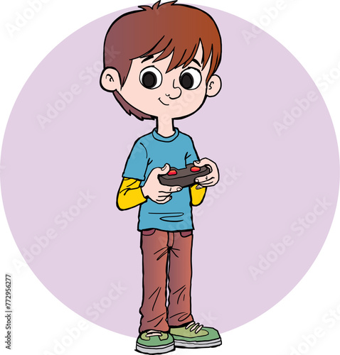 Tableau sur toile boy is holding a joystick in his hands