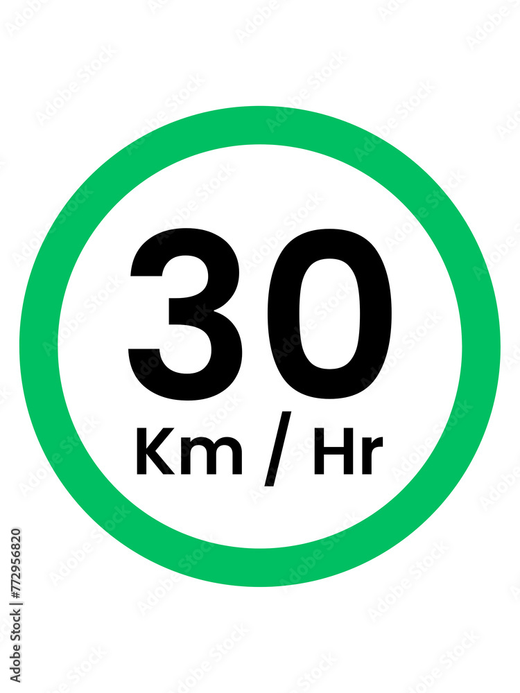 Speed Limit Sign 30 kph, green , vector style png Speed Limit Sign 30 kph, green , vector style png