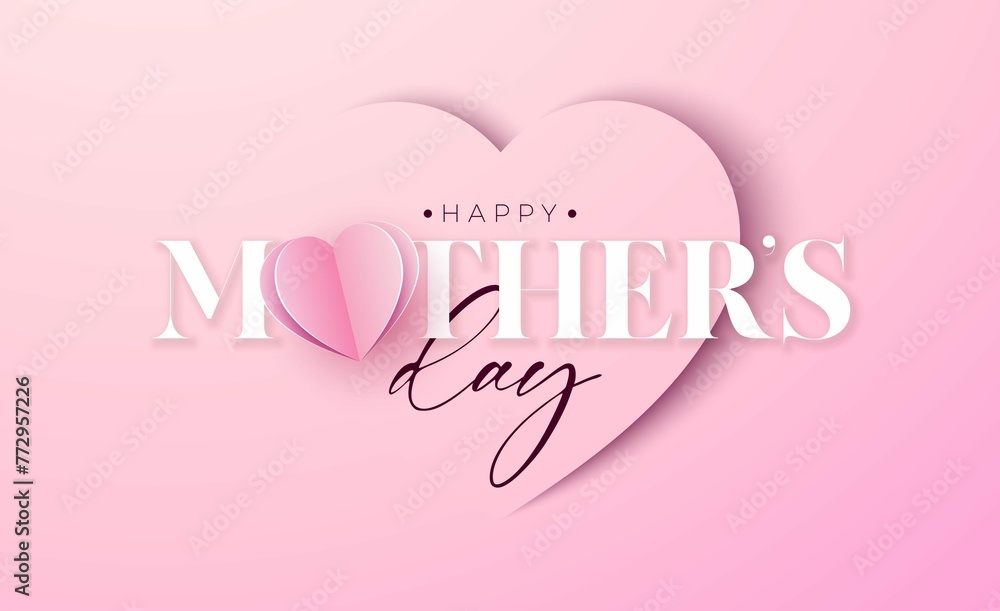 Happy Mothers Day Banner Design With Flying Heart Typography Lettering Dark Background 2