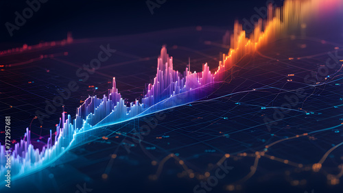 Colorful histograms and curve charts, statistical chart visualization, indicating growing or weakening trends, stock market charts
 photo