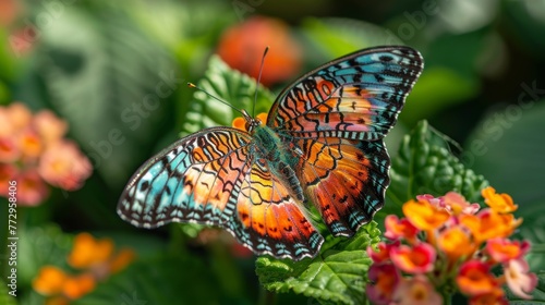 Colorful butterfly on vibrant flowers