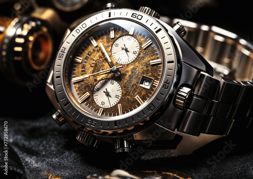 Luxury Men's Wrist Watch on a Dark Background.