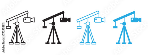 Movie Production Equipment Icons with Camera Cranes for Industrial Cinematography