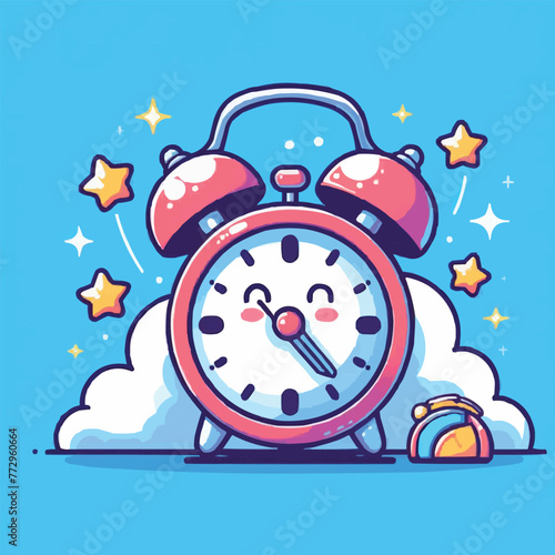 Alarm ringing icon vector illustration, flat carton alarm clock bells sound