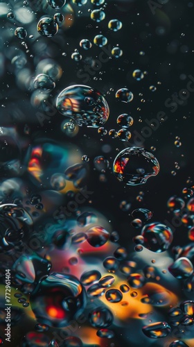 Colorful water drops on a vibrant background