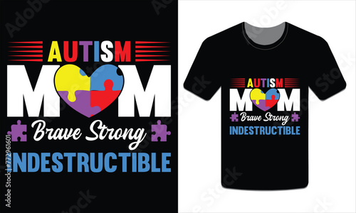 Autism mom brave strong, Autism t-shirt vector Art