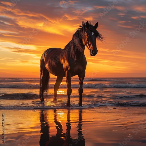 Golden Hour Horse A Stunning Sunset Silhouette Generative AI © Bipul Kumar
