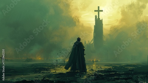 A Templar leading a holy crusade across a cursed land photo