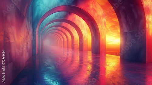 Futuristic corridor with colorful lighting