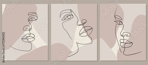 Set of portraits. Simple, minimalist vector illustration of woman face. One Line drawing.