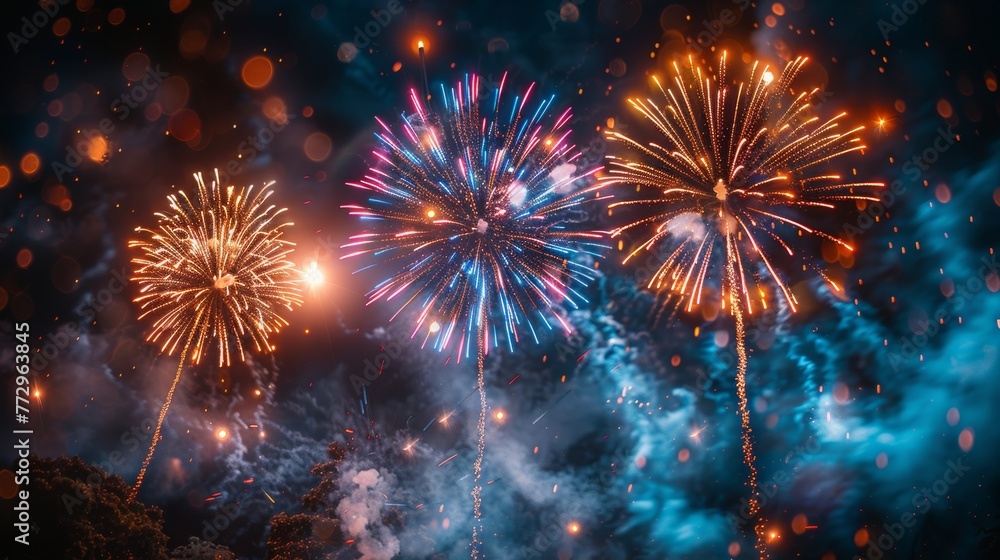 Fototapeta premium Vibrant fireworks display at night