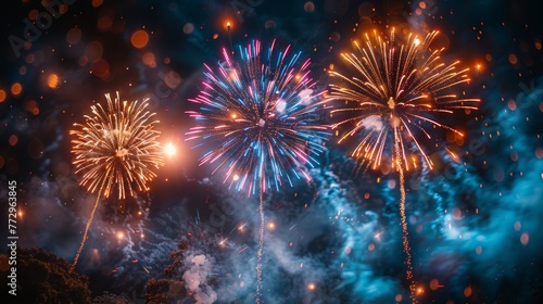 Vibrant fireworks display at night