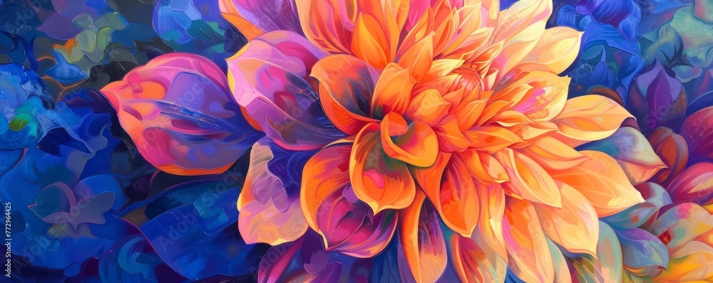 Vibrant digital painting of a dahlia flower Vibrant digital painting of a dahlia flower
