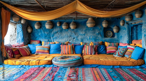 Traditional Arabic tent. Traditional Arabic themed furnishings.