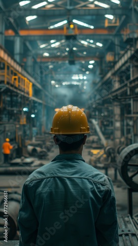 Worker in hard hat at industrial plant