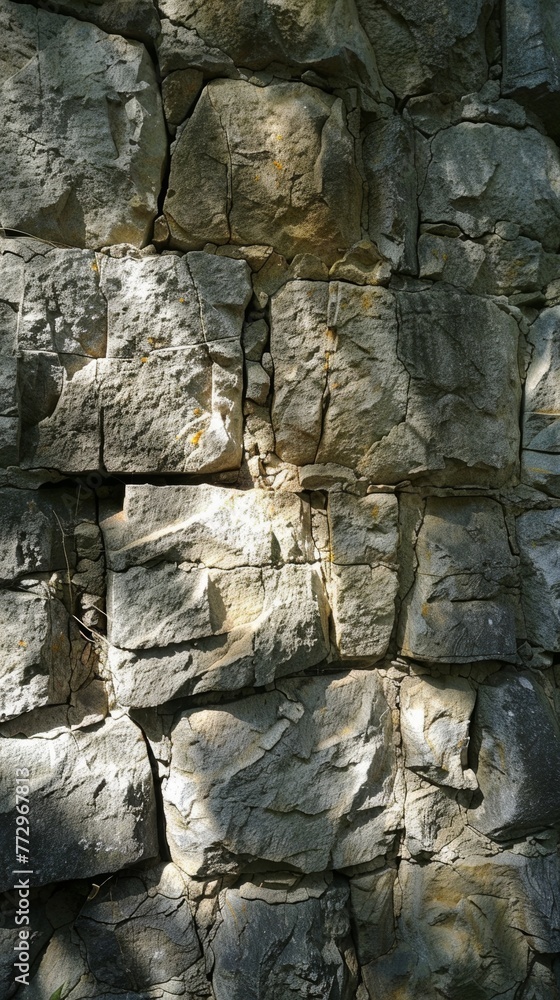 Fototapeta premium Sunlit textured rock wall