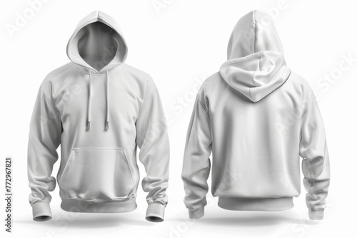 Men's white blank hoodie template,from two sides, for your design mockup for print, isolated on white background