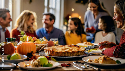 Thanksgiving family dinner Traditional apple pie