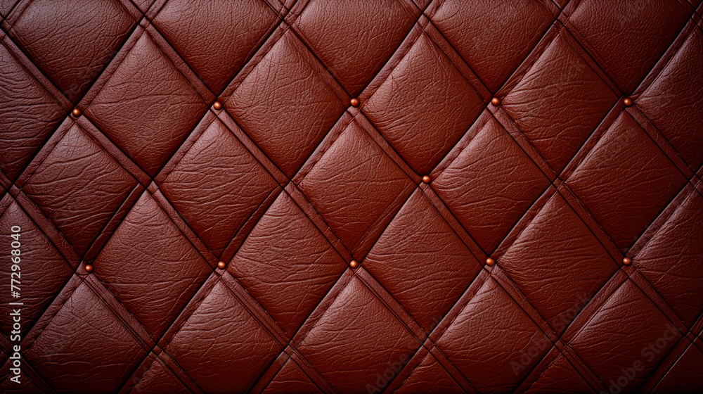 Close up of studded brown leather upholstery Close up of studded brown leather upholstery