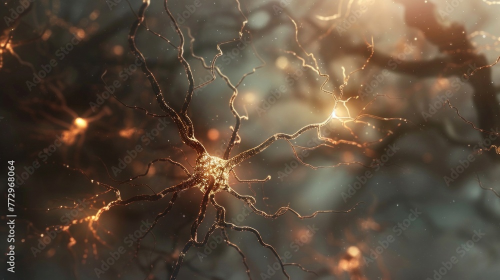 Digital art of a complex neuronal network with shimmering synapses, representing neural activity or AI concept. Digital art of a complex neuronal network with shimmering synapses, representing neural activity or AI concept.