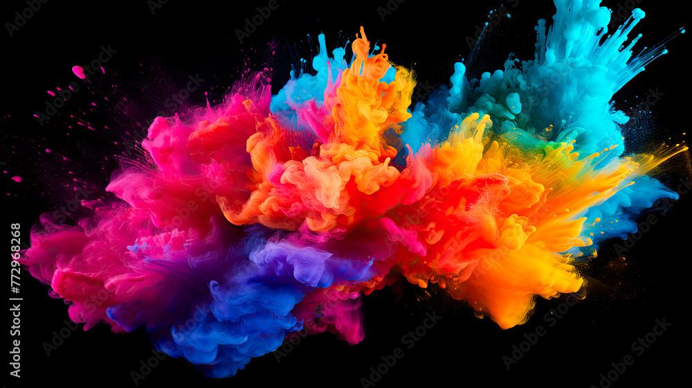 Colorful paint cloud on black background