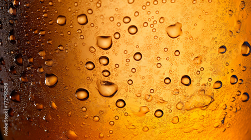 Close-up of a beer glass with water drops