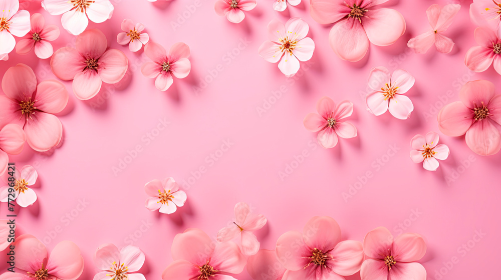 Pink flowers on a pink background with a white border