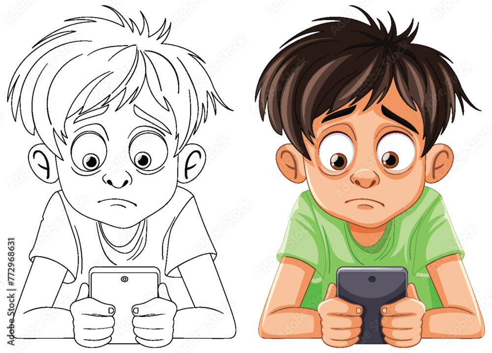 Two boys focused intently on their smartphones Two boys focused intently on their smartphones