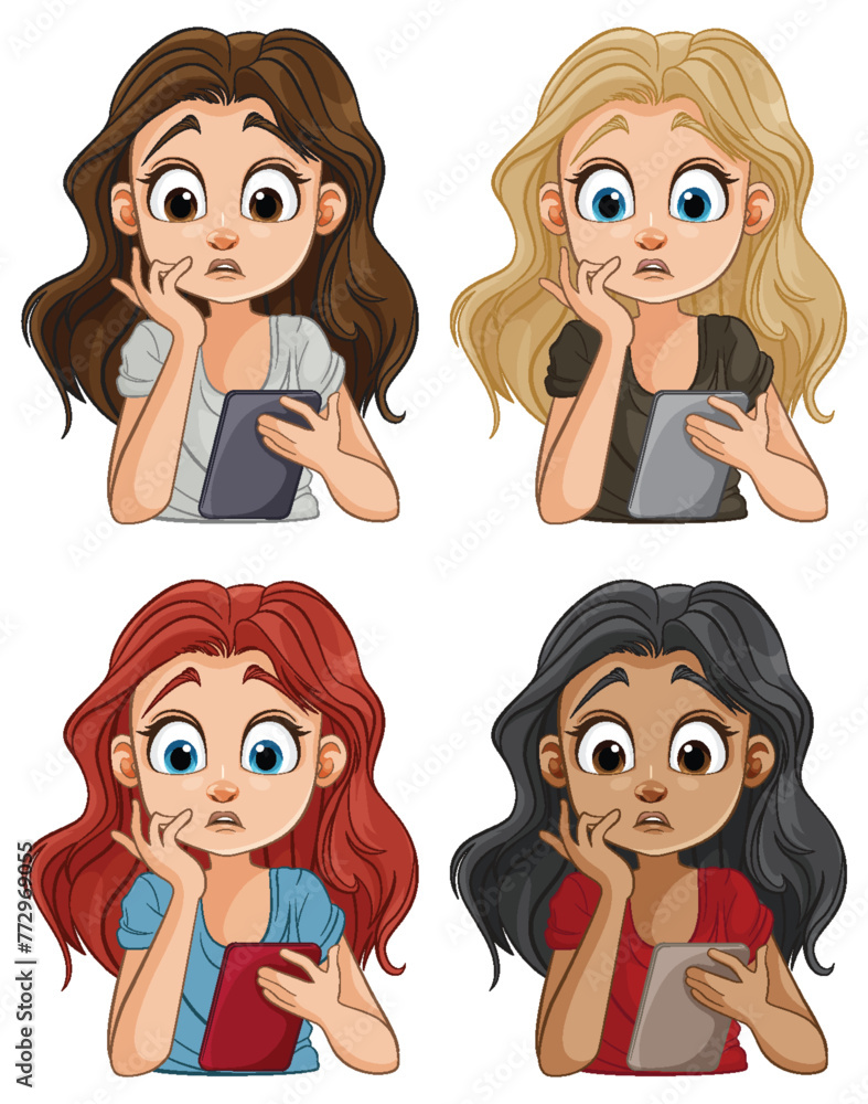 Four women with varied expressions of shock and wonder Four women with varied expressions of shock and wonder