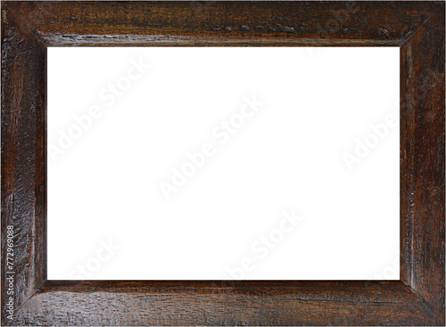 Empty wood photo frame, vintage rustic wall decor, PNG file no background