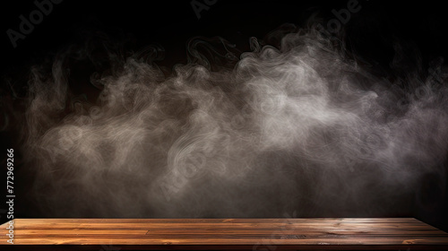A wooden table with smoke rising