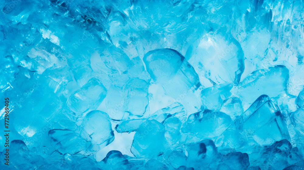 Obraz premium Close-up of a blue ice cave with abundant ice
