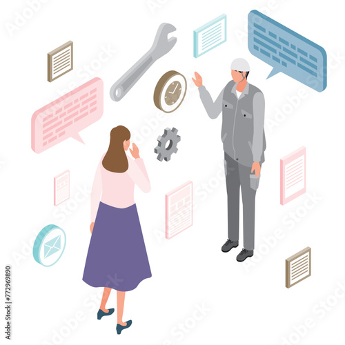 インターネット回線の会社の方とお客様が相談しているイラスト