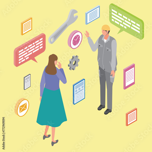 インターネット回線の会社の方とお客様が相談しているイラスト