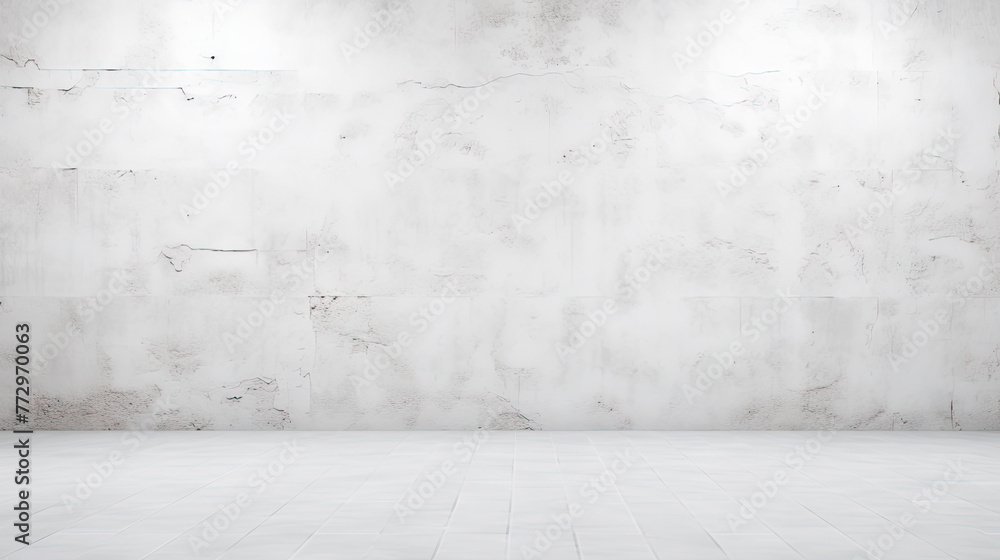 Concrete wall and tiled floor with spotlights Concrete wall and tiled floor with spotlights