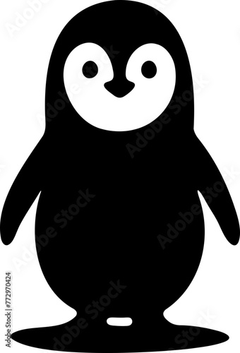 Manchot - pingouin, vecteur noir fond transparent, style flat design 