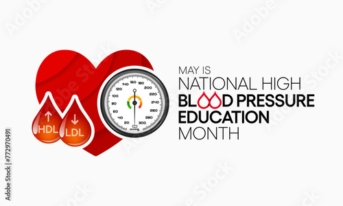 High Blood pressure (HBP) education month is observed every year in May. it is also called hypertension. vector illustration